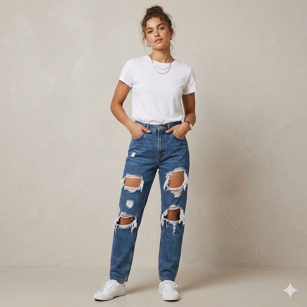 BDG Urban Outfitters Mom Jeans Dark Wash High Rise Distressed Ripped Sz 30